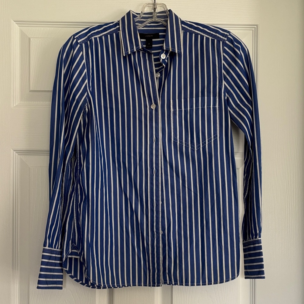 J. Crew Blue and White Striped Button Down Shirt